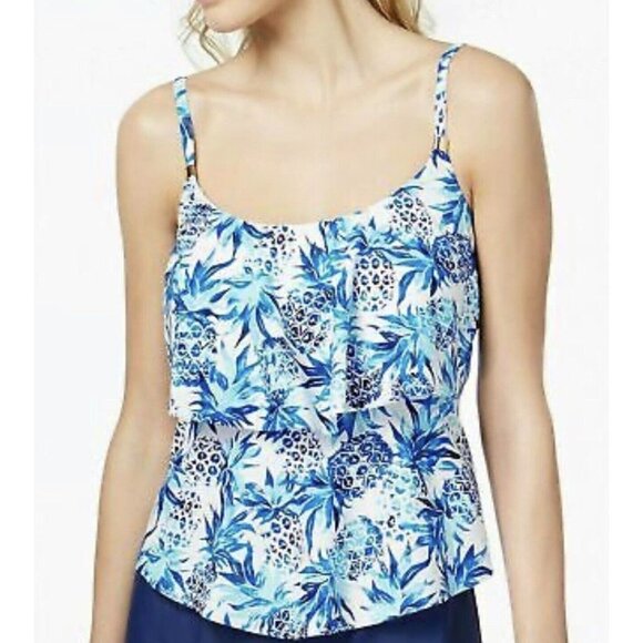 NWT $54 24th & Ocean Women's Small Pina Party Tiered Tankini Swim Top Turquoise - Picture 1 of 16